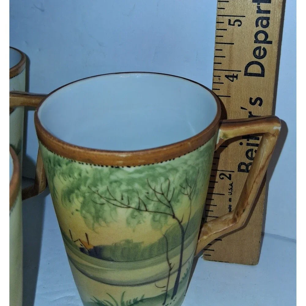 Antique Nippon Hand Painted Tankard Set 6